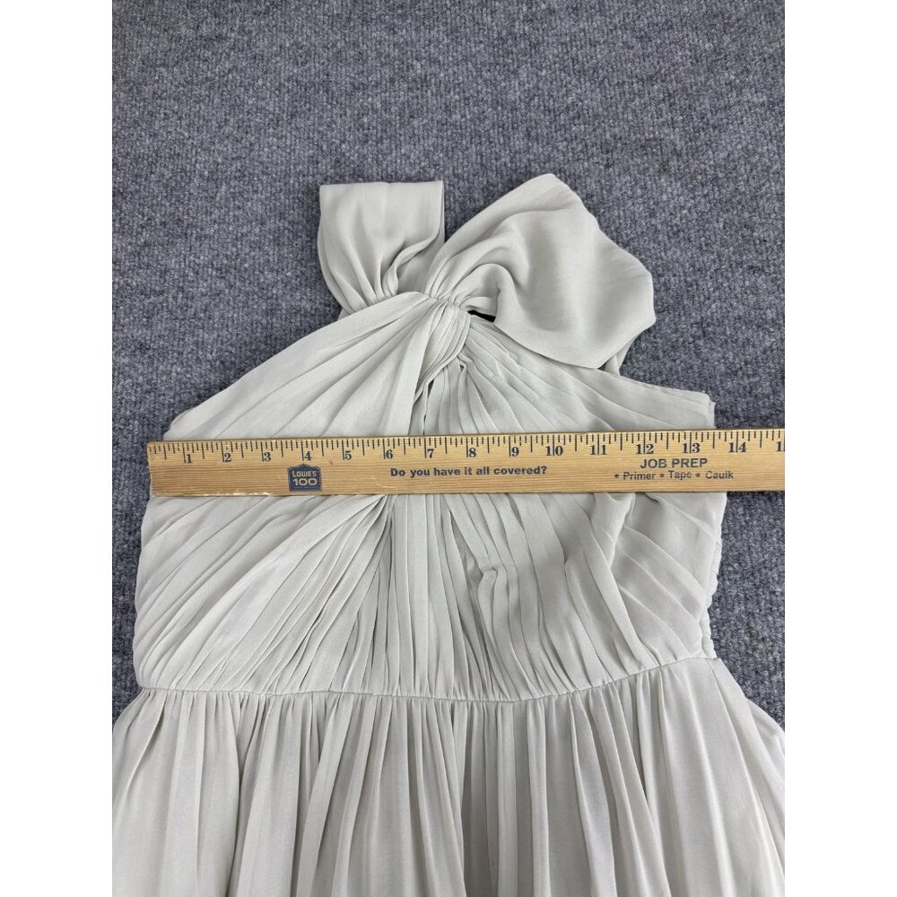 Jenny Yoo Dress Womens 0 Light Gray Chiffon One Shoulder Bow Maxi Gown Formal - Picture 2 of 8